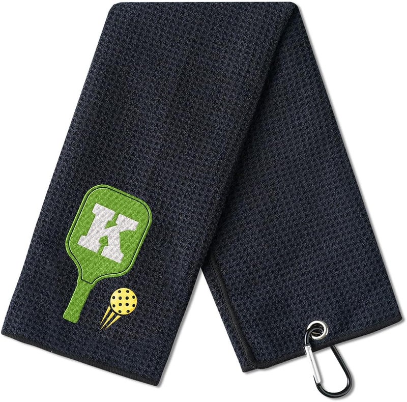 CybGene Embroidered Pickleball Towel, Funny Gift for Pickleball Lovers, 16"x 24" Microfiber Towel, Initial K - Image 1